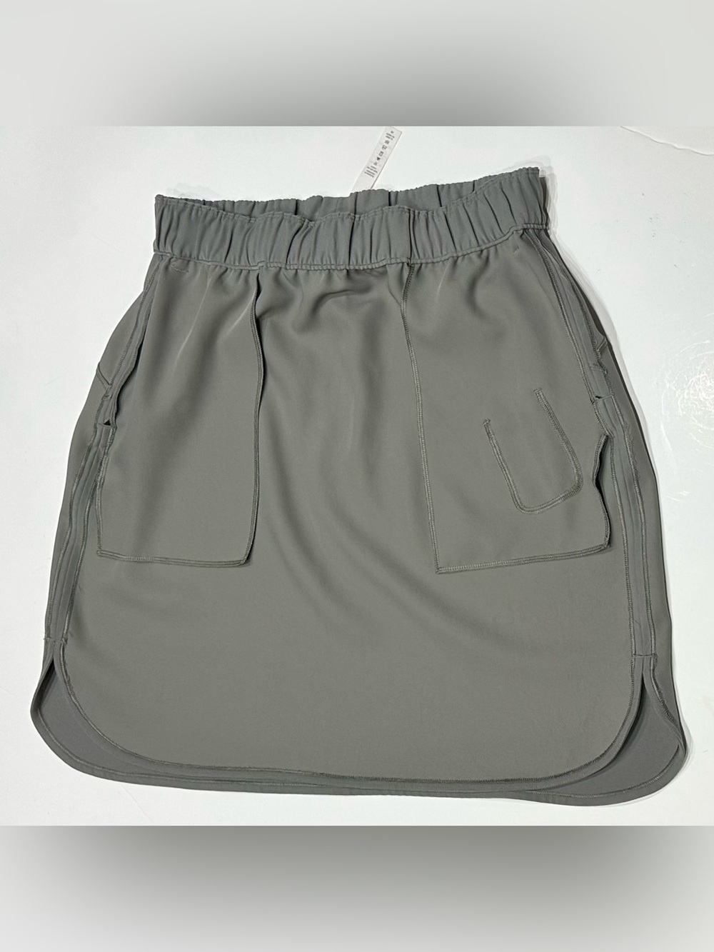LULULEMON On The Fly Grey Green Elastic Drawstring Waist Skirt Pockets Size 10 - Picture 11 of 16